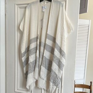 Elegant Cream and Gray Striped light poncho style cardigan